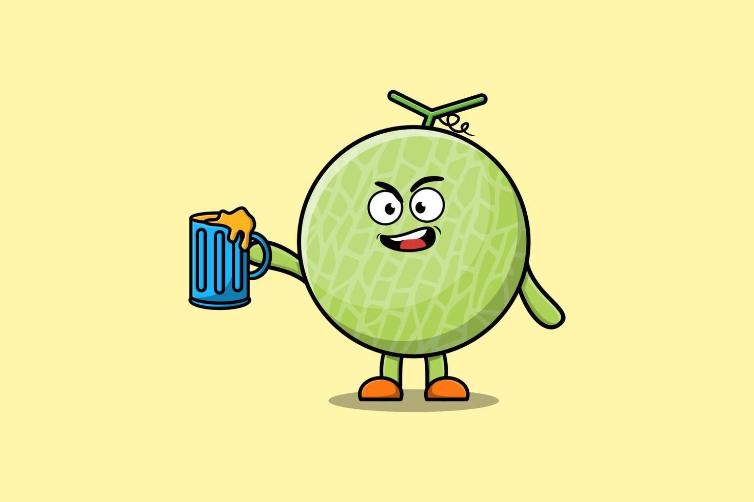 personnage de dessin animé mignon melon avec verre à bière vecteur