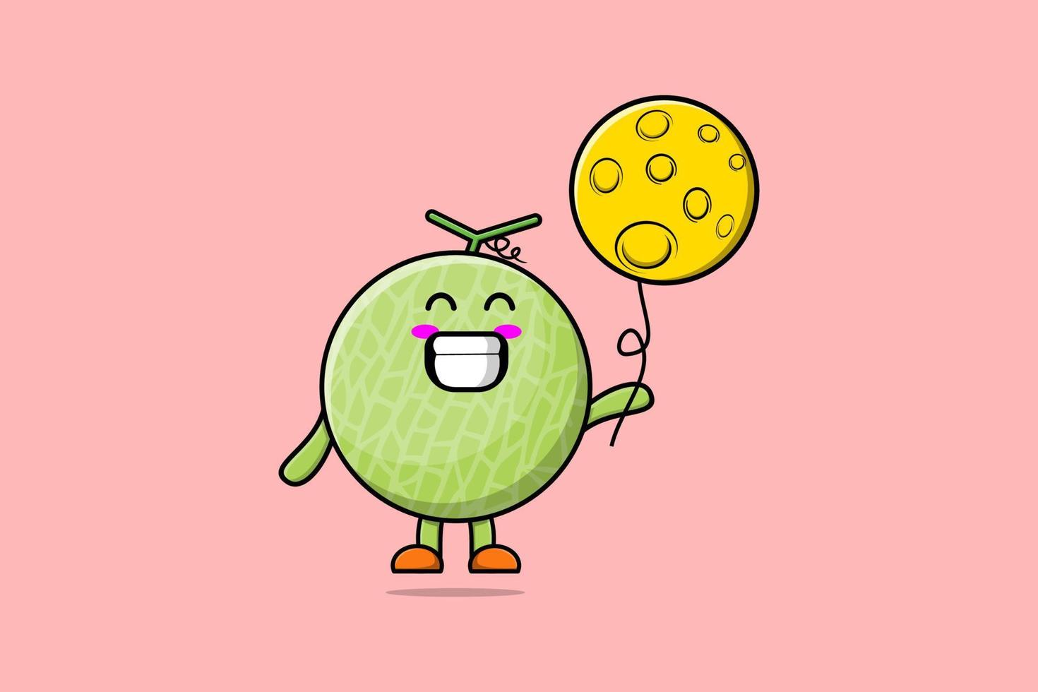 melon de dessin animé mignon flottant avec ballon de lune vecteur