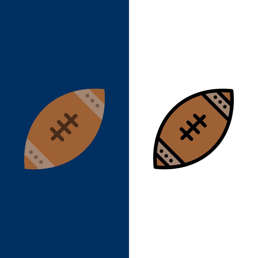 ballon américain football nfl rugby icônes plat et ligne remplie icône ensemble vecteur fond bleu