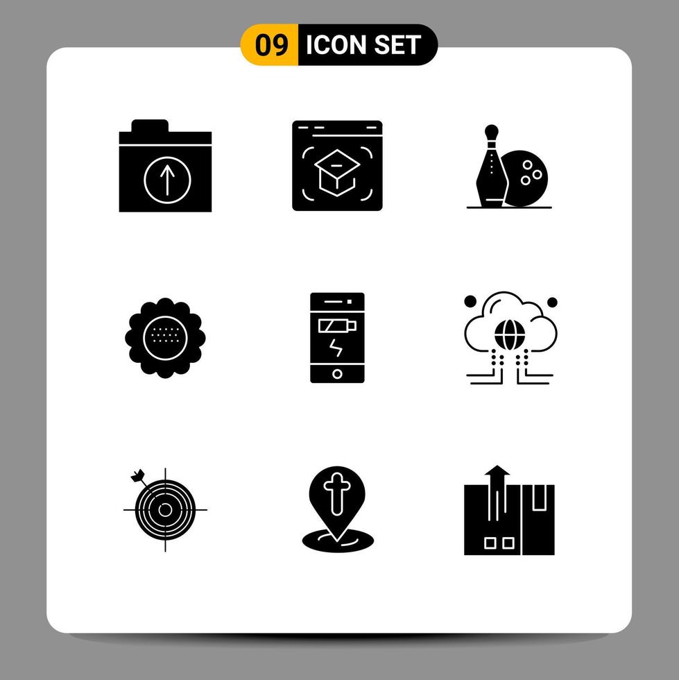 ensemble moderne de 9 glyphes et symboles solides tels que batterie nature activité fleur flore éléments de conception vectoriels modifiables vecteur