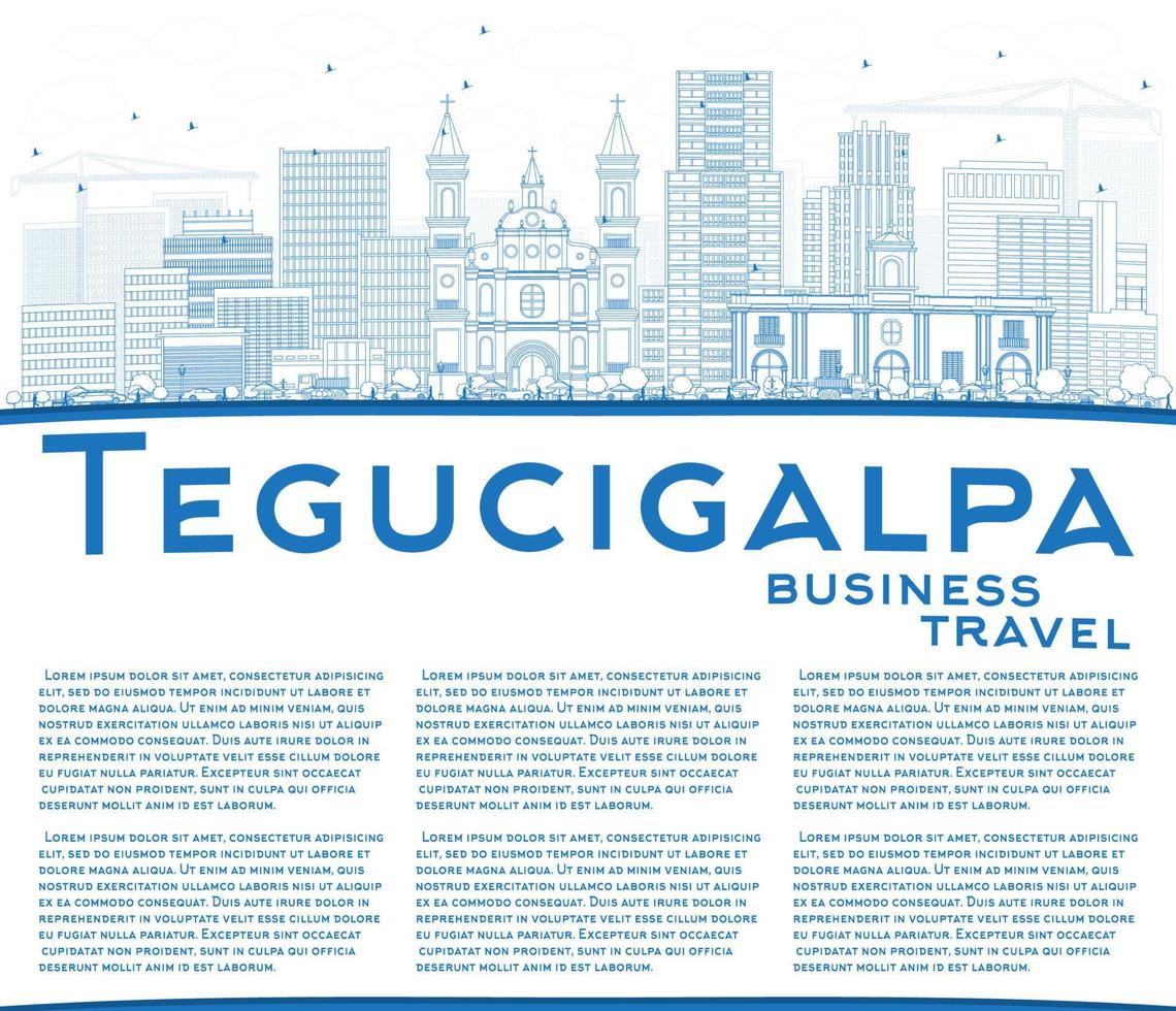 décrivez l'horizon de tegucigalpa avec des bâtiments bleus et un espace de copie. vecteur