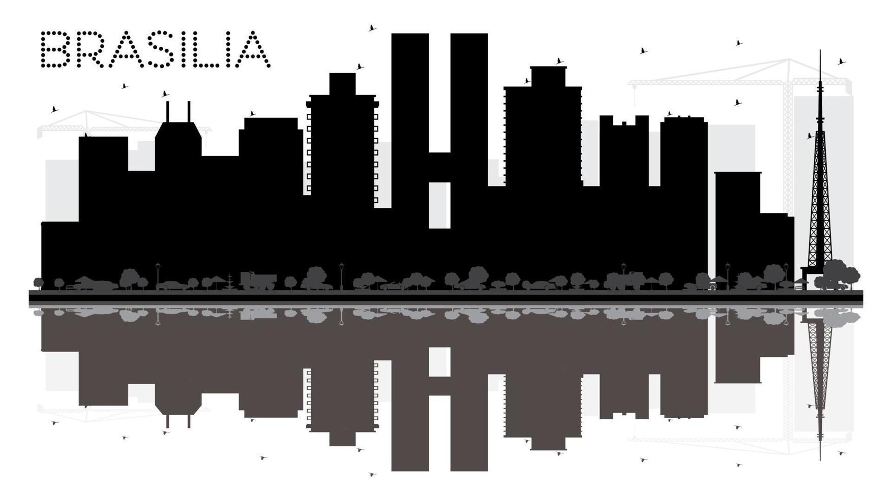 brasilia brésil city skyline silhouette noire et blanche avec des reflets. vecteur