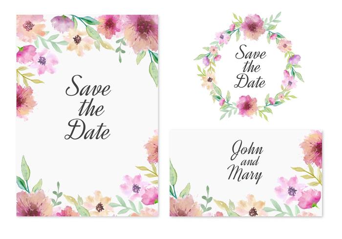 Free Vector Save The Date Card avec des fleurs roses d'aquarelle