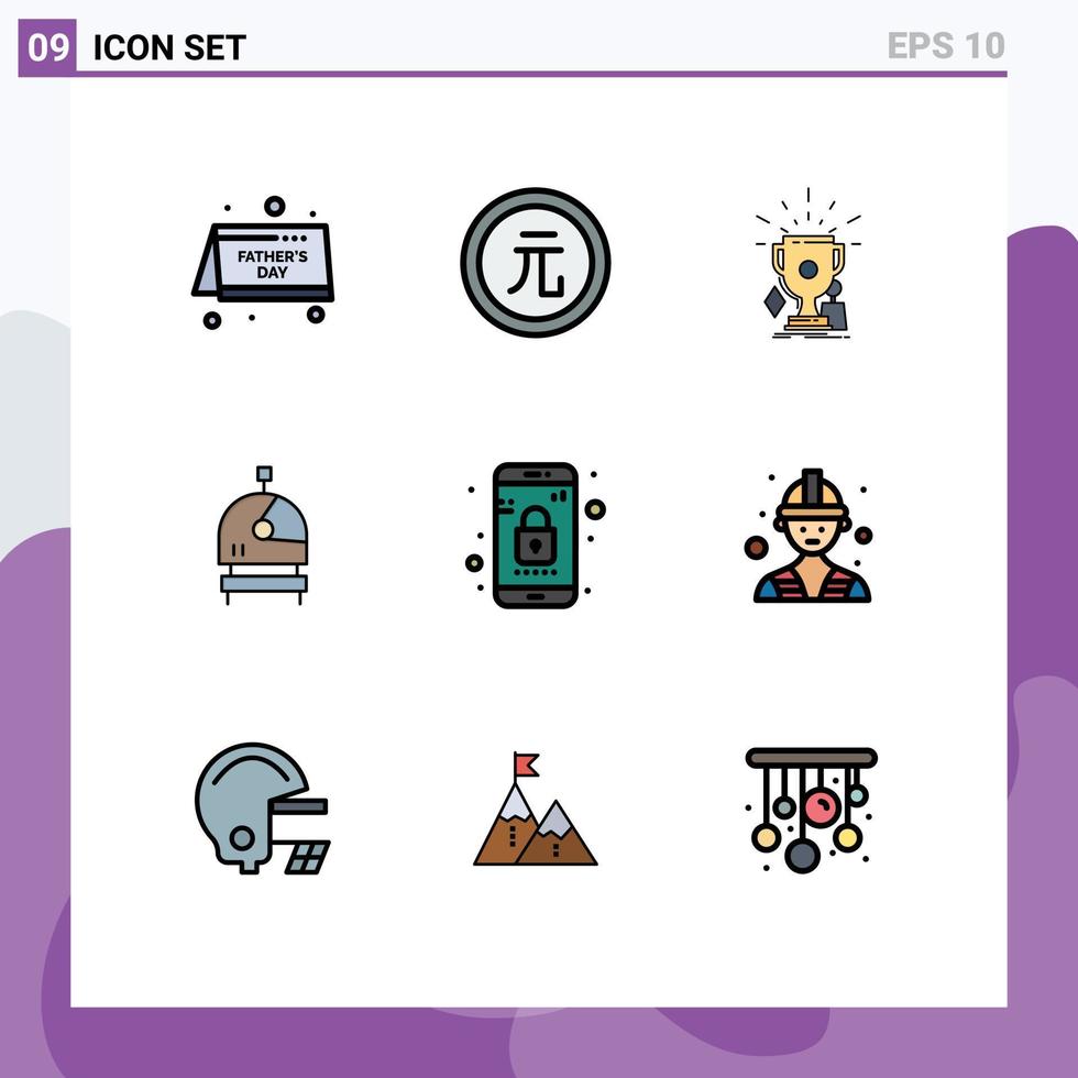 ensemble de 9 symboles d'icônes d'interface utilisateur modernes signes pour l'application casque valeur trophées d'astronaute éléments de conception vectoriels modifiables vecteur