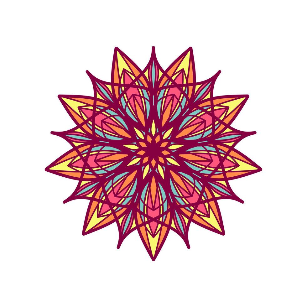 mandala coloré ethnique. mandala de doodle dessiné à la main de vecteur. mandala ethnique avec ornement tribal coloré. isolé. couleurs vives. vecteur
