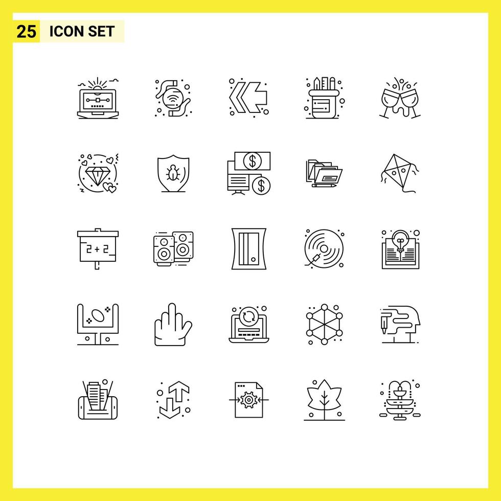 concept de 25 lignes pour sites Web mobiles et applications boire champagne flèches café stylo éléments de conception vectoriels modifiables vecteur