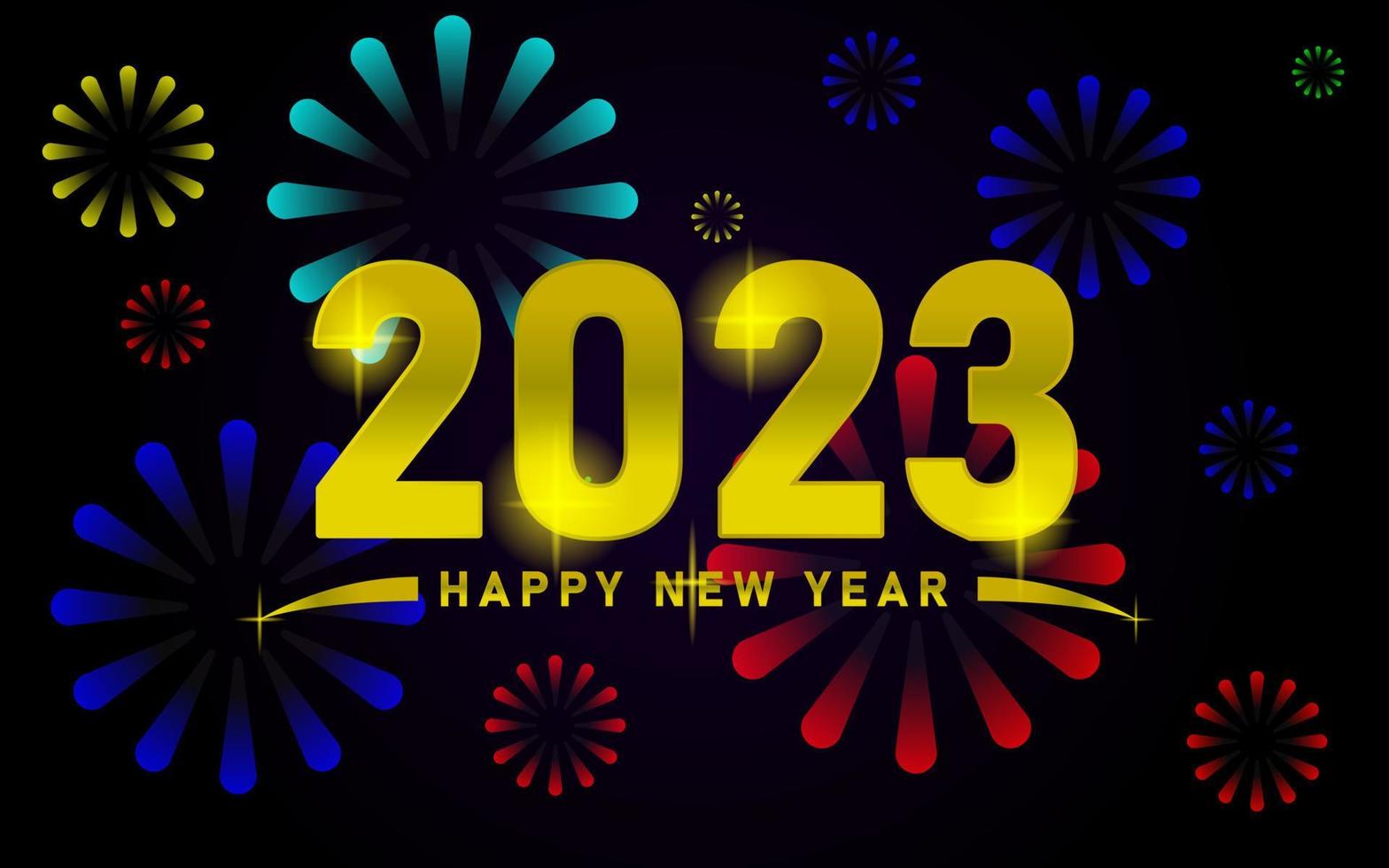 bonne année 2023, conception de feux d'artifice colorés, carte de voeux de fête, fond de célébration de vacances 2023 vecteur