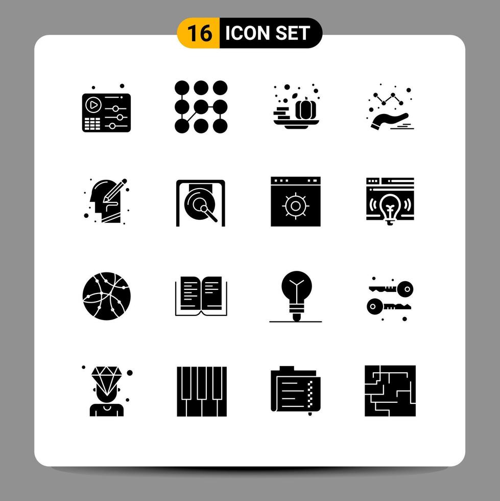 ensemble moderne de 16 pictogrammes de glyphes solides de tête d'esprit analyse de graphique d'automne éléments de conception vectoriels modifiables vecteur