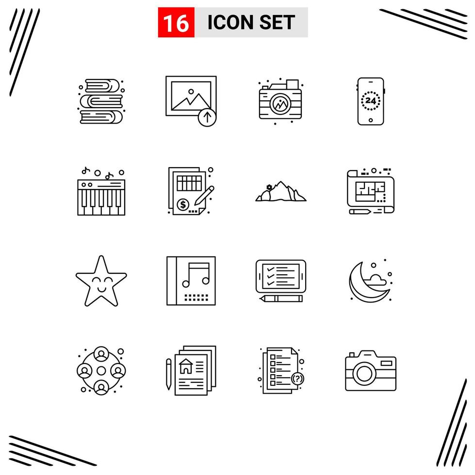 ensemble de 16 symboles d'icônes d'interface utilisateur modernes signes de précision processus de piano éléments de conception vectoriels modifiables en ligne vecteur