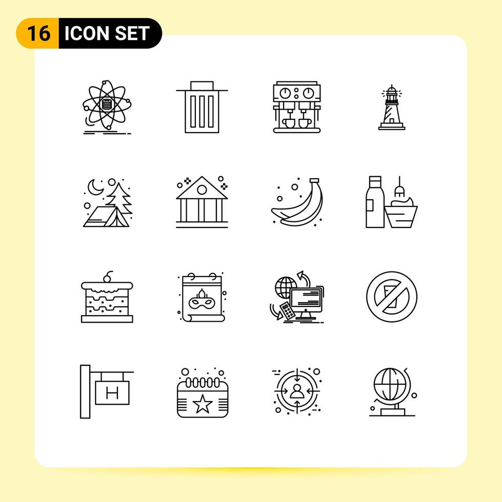ensemble moderne de 16 contours et symboles tels que les éléments de conception vectoriels modifiables de la boisson de l'utilisateur de la lumière de l'océan vecteur