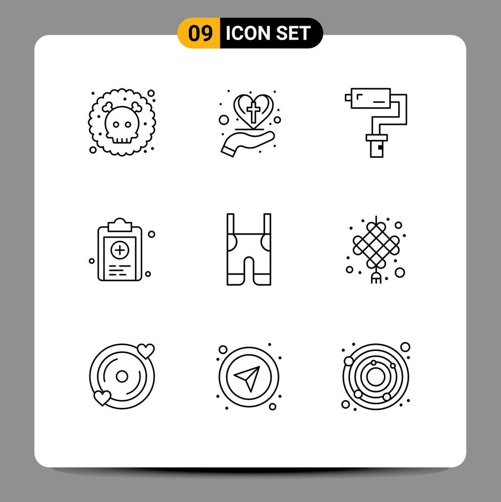 pack d'interface utilisateur de 9 contours de base d'éléments de conception vectoriels modifiables d'outil médical croisé de médecine pour bébé vecteur