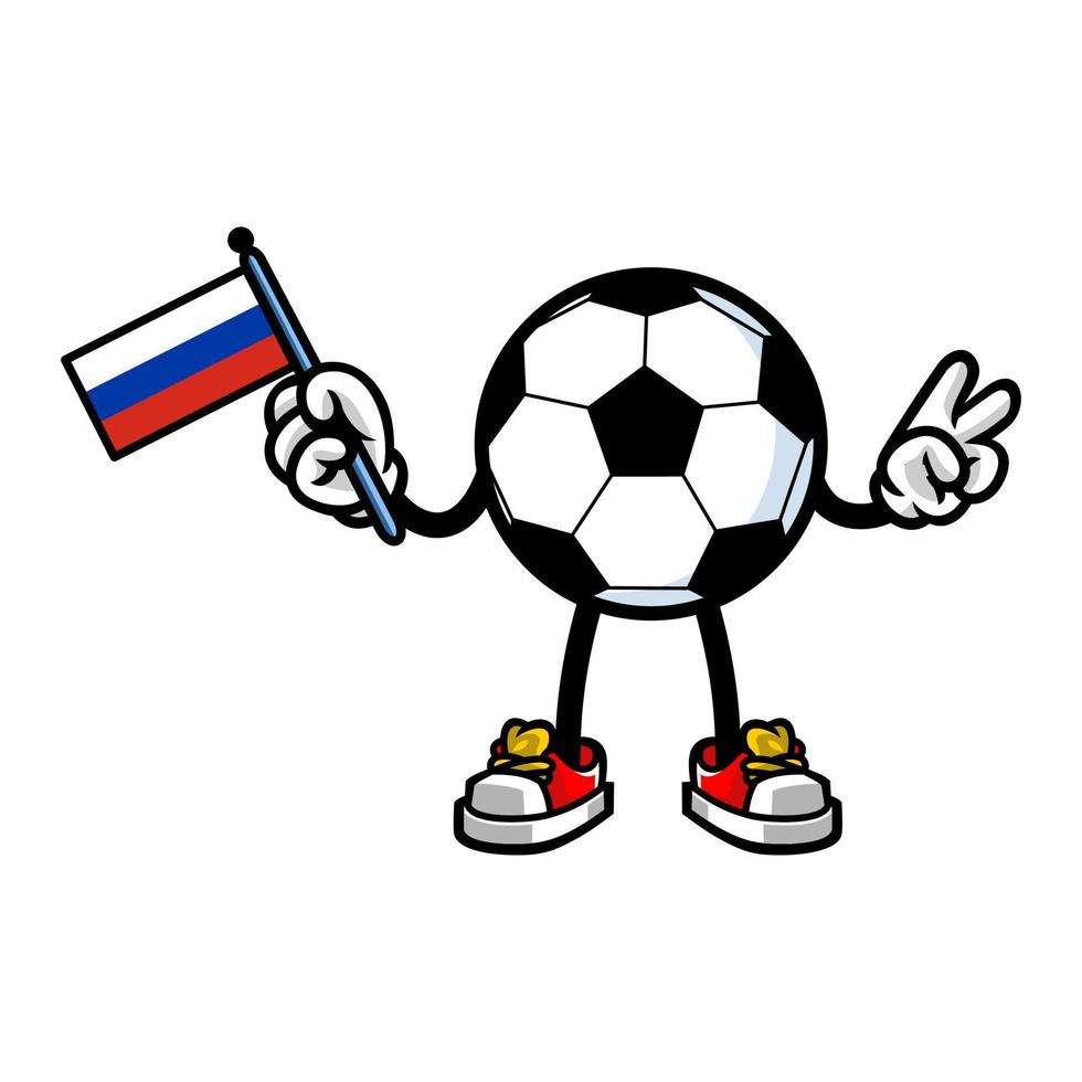 mascotte de football football tenant le drapeau russe vecteur