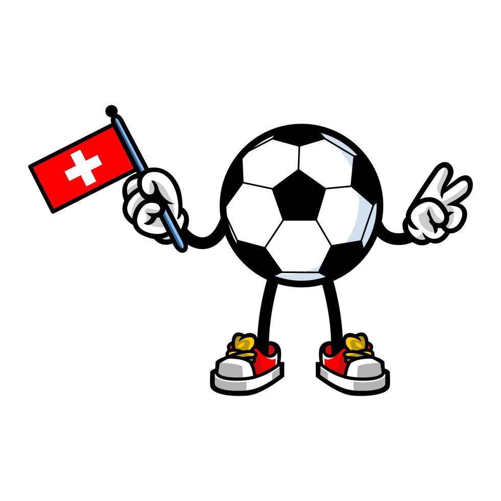personnage de mascotte de football football tenant le drapeau suisse vecteur