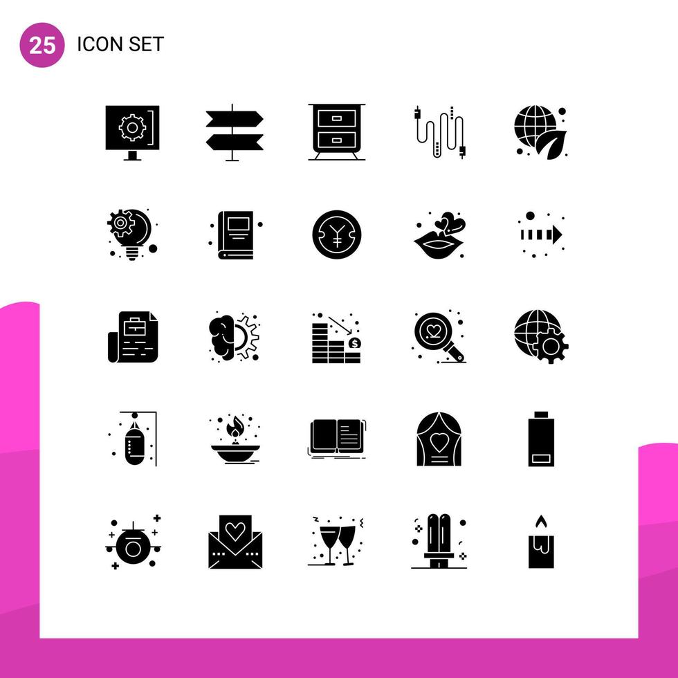 pack d'icônes vectorielles stock de 25 signes et symboles de ligne pour les câbles du jour de la terre du tiroir de l'écologie verte éléments de conception vectoriels modifiables vecteur