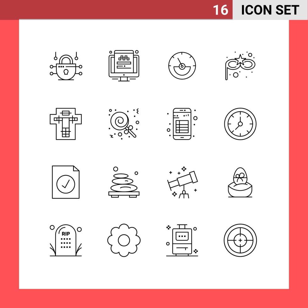 contour de l'interface mobile ensemble de 16 pictogrammes de mort électrique ampèremètre masque de costume de lit éléments de conception vectoriels modifiables vecteur