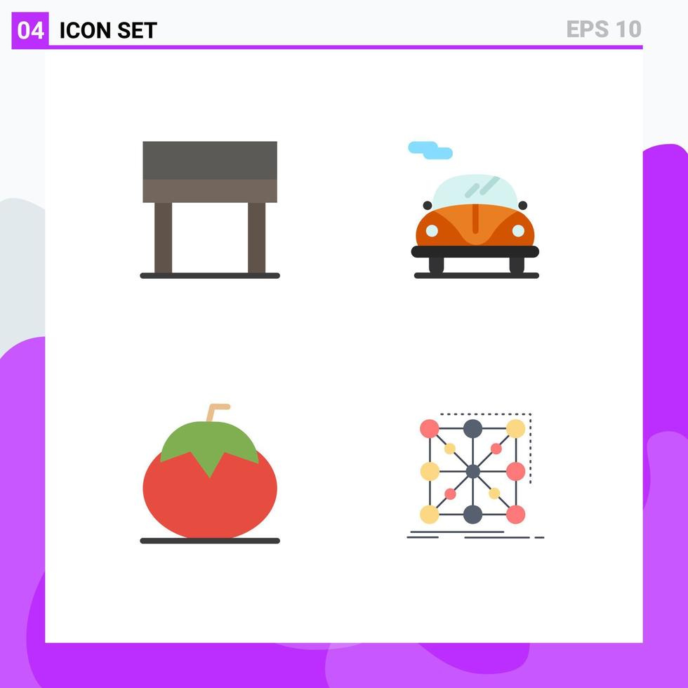 4 concept d'icône plate pour les sites Web mobiles et applications bureau tomate automobile données alimentaires éléments de conception vectoriels modifiables vecteur
