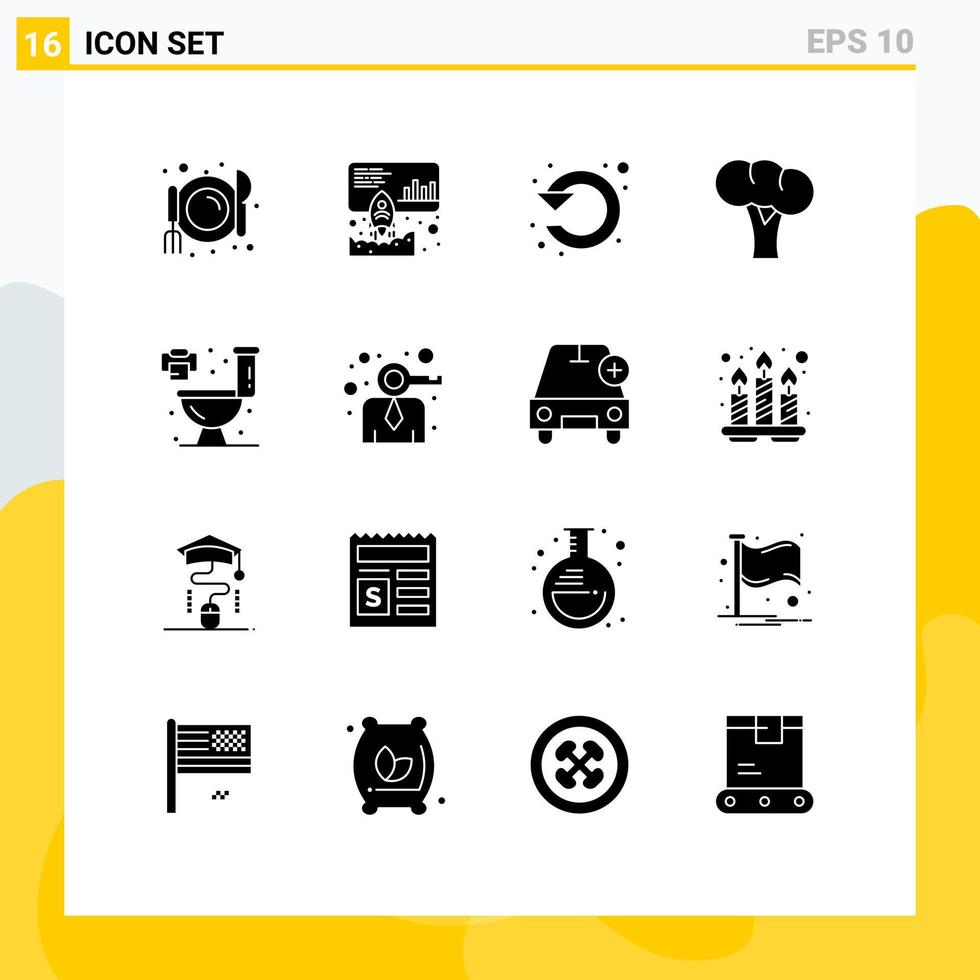 ensemble de 16 symboles d'icônes d'interface utilisateur modernes signes pour les légumes vivants rafraîchir les éléments de conception vectoriels modifiables de brocoli biologique vecteur