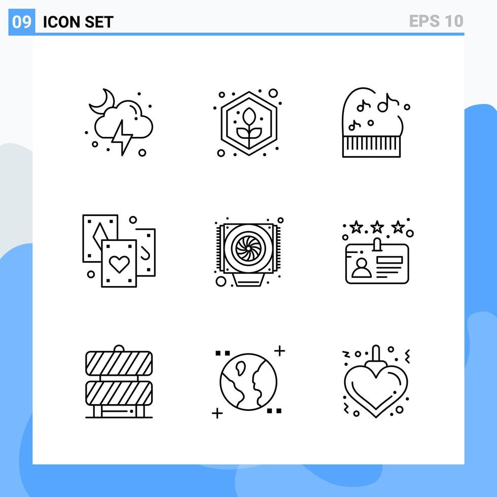 icônes de style moderne 9 lignes symboles de contour pour un usage général signe d'icône de ligne créative isolé sur fond blanc pack de 9 icônes fond de vecteur d'icône noire créative