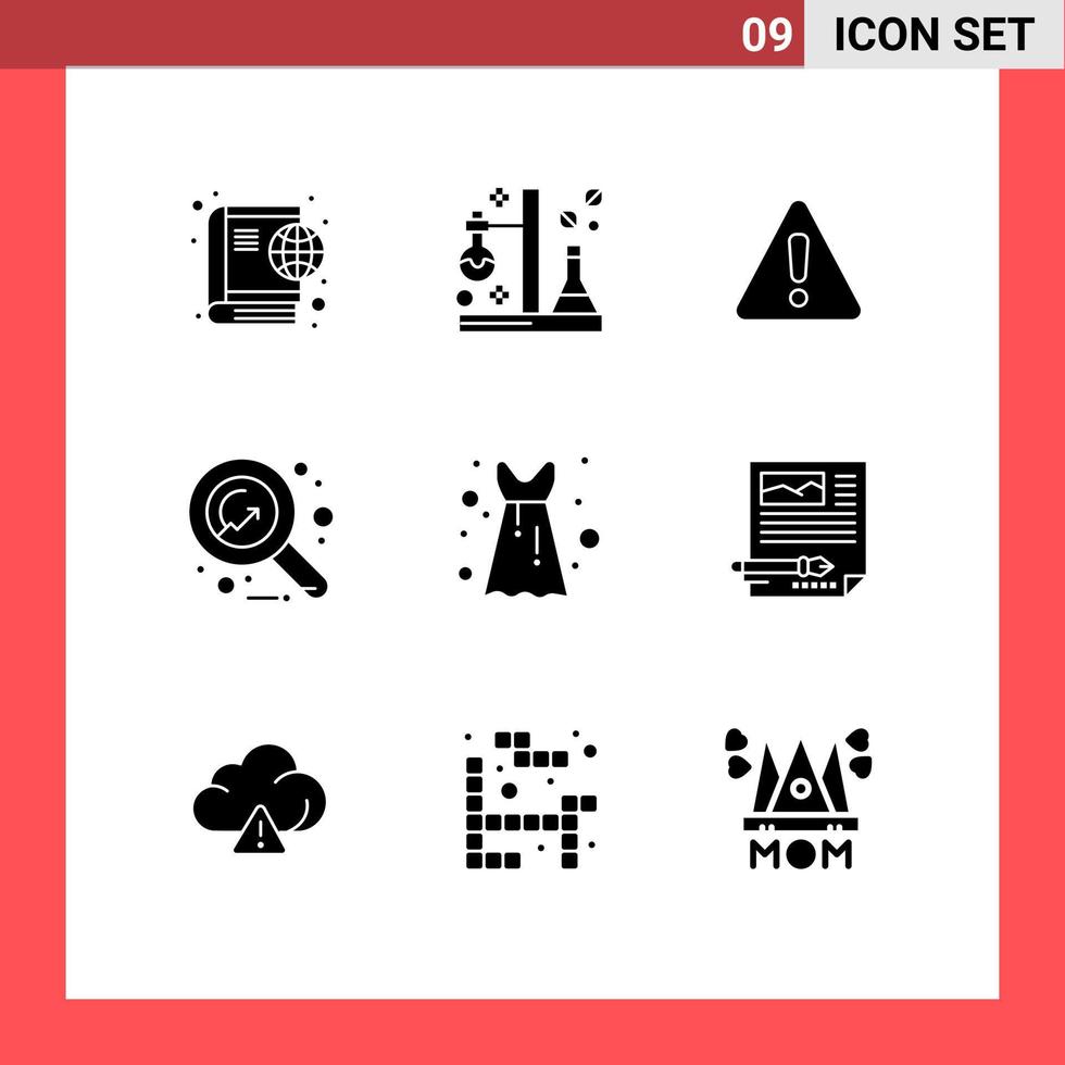 9 glyphes solides vectoriels thématiques et symboles modifiables d'éléments de conception vectoriels modifiables de signe d'argent de tube d'étude de robe de blouse vecteur