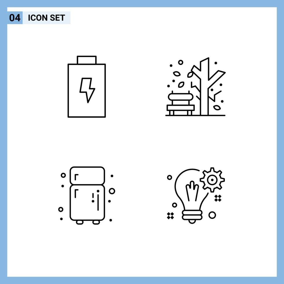 4 couleurs plates vectorielles thématiques remplies et symboles modifiables d'idée d'arbre d'automne de réfrigérateur de batterie éléments de conception vectoriels modifiables vecteur