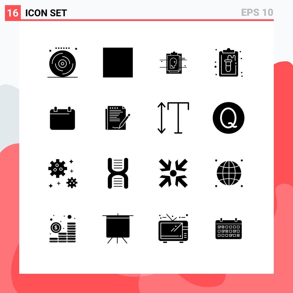 interface mobile ensemble de glyphes solides de 16 pictogrammes d'arrêt d'enregistrement de calendrier éléments de conception vectoriels modifiables d'identification d'utilisateur de document vecteur