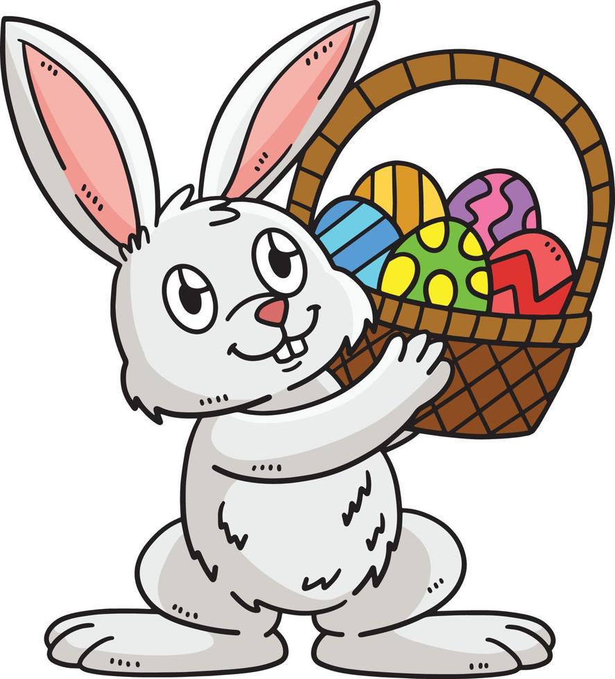 lapin et panier d'oeufs de pâques clipart de dessin animé vecteur