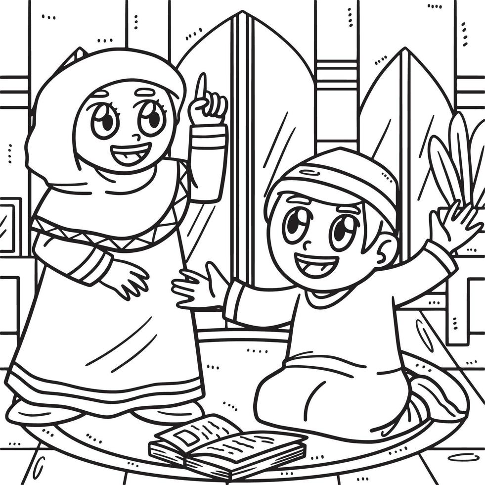 coloriage des enfants musulmans du ramadan pour les enfants vecteur