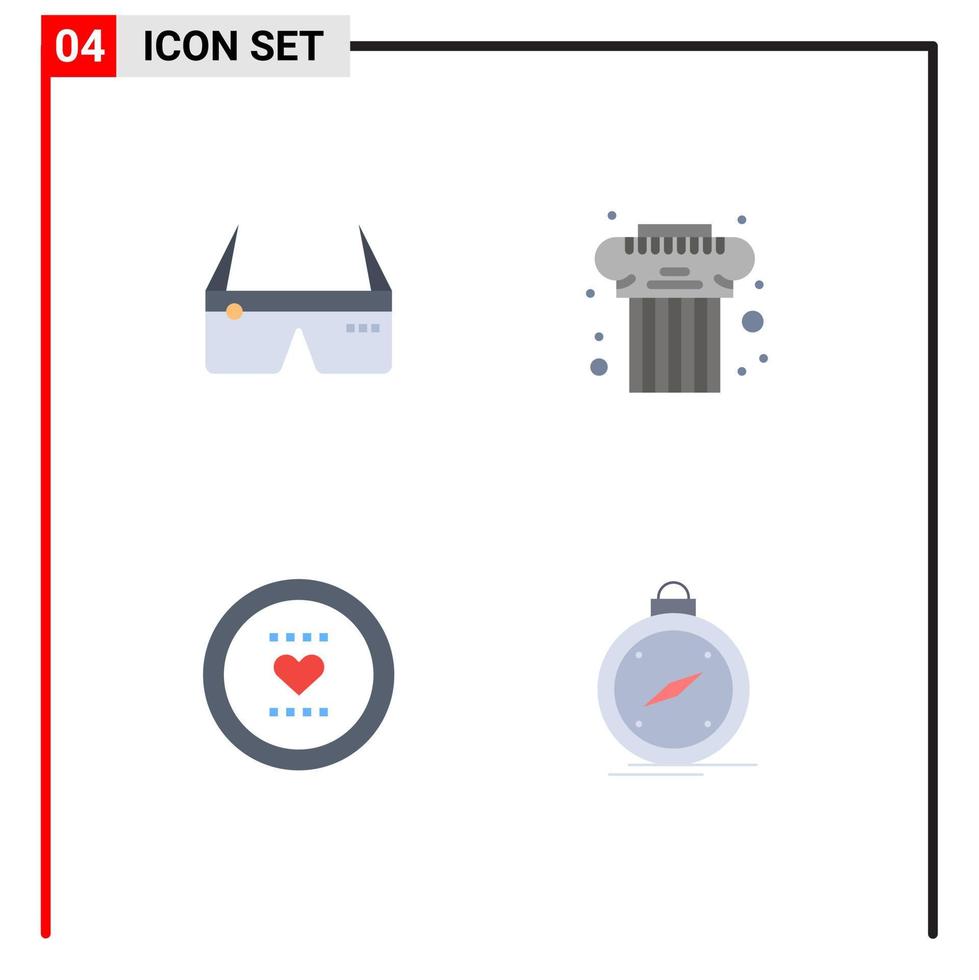 pack de 4 signes et symboles d'icônes plates modernes pour les supports d'impression Web tels que les lunettes préférées de l'ordinateur culturels comme les éléments de conception vectoriels modifiables vecteur
