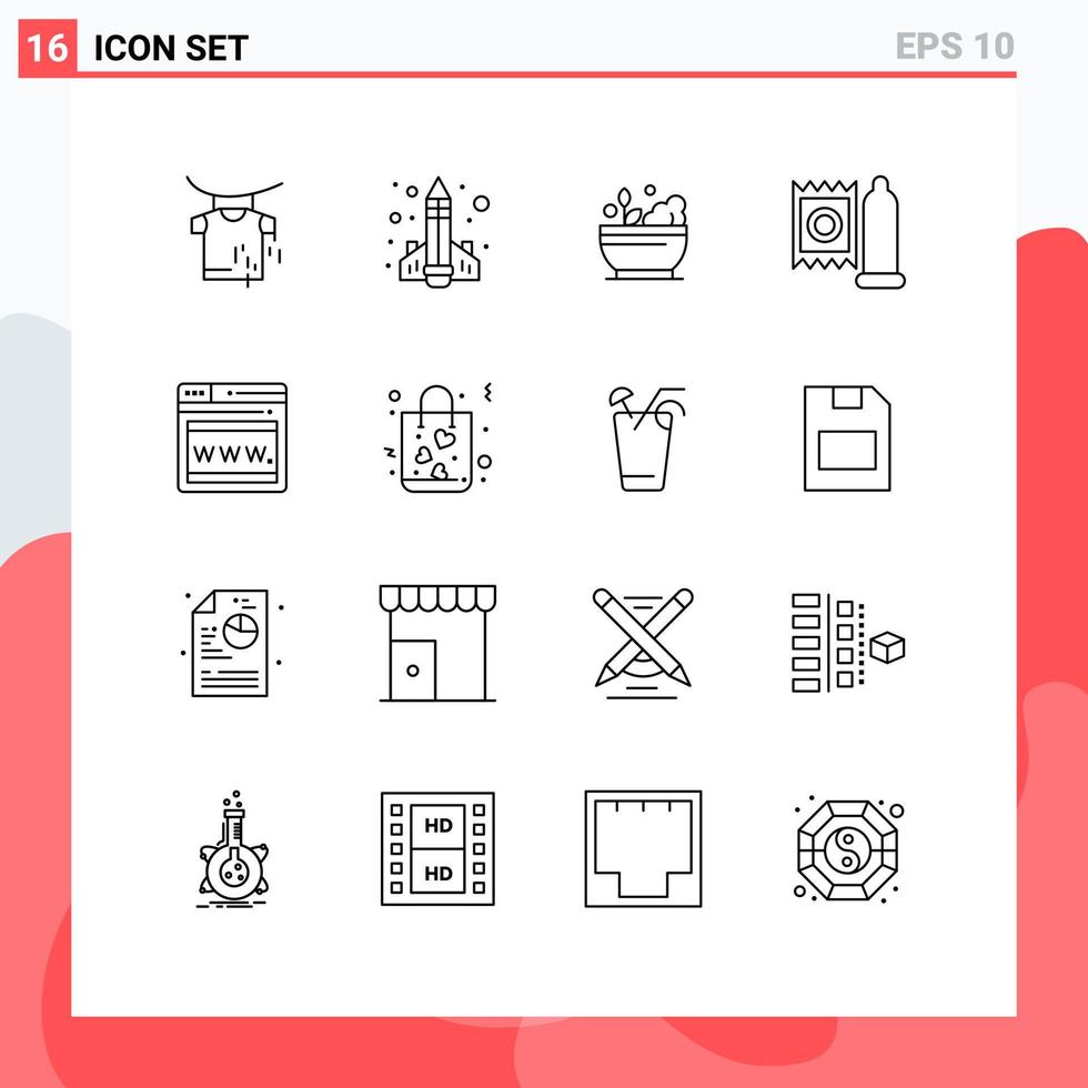 interface utilisateur pack de 16 contours de base d'éléments de conception vectoriels modifiables de préservatif médical d'hôpital de médecine web vecteur