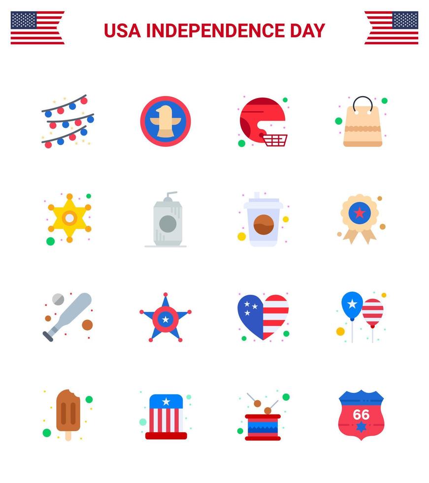 ensemble de 16 icônes de la journée des états-unis symboles américains signes de la fête de l'indépendance pour hommes forfaits football argent unis modifiables éléments de conception de vecteur de la journée des états-unis