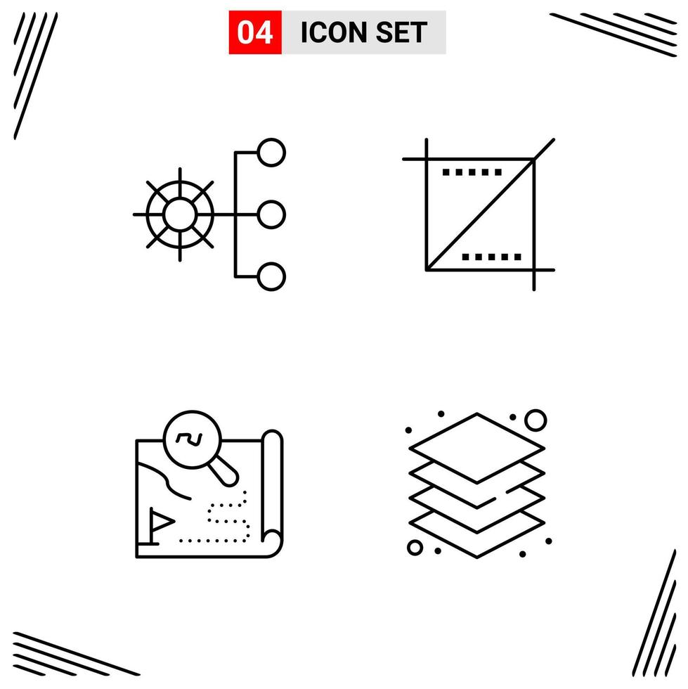 4 icônes ligne style grille basée sur des symboles de contour créatifs pour la conception de sites Web signes d'icône de ligne simple isolés sur fond blanc 4 jeu d'icônes fond de vecteur d'icône noire créative