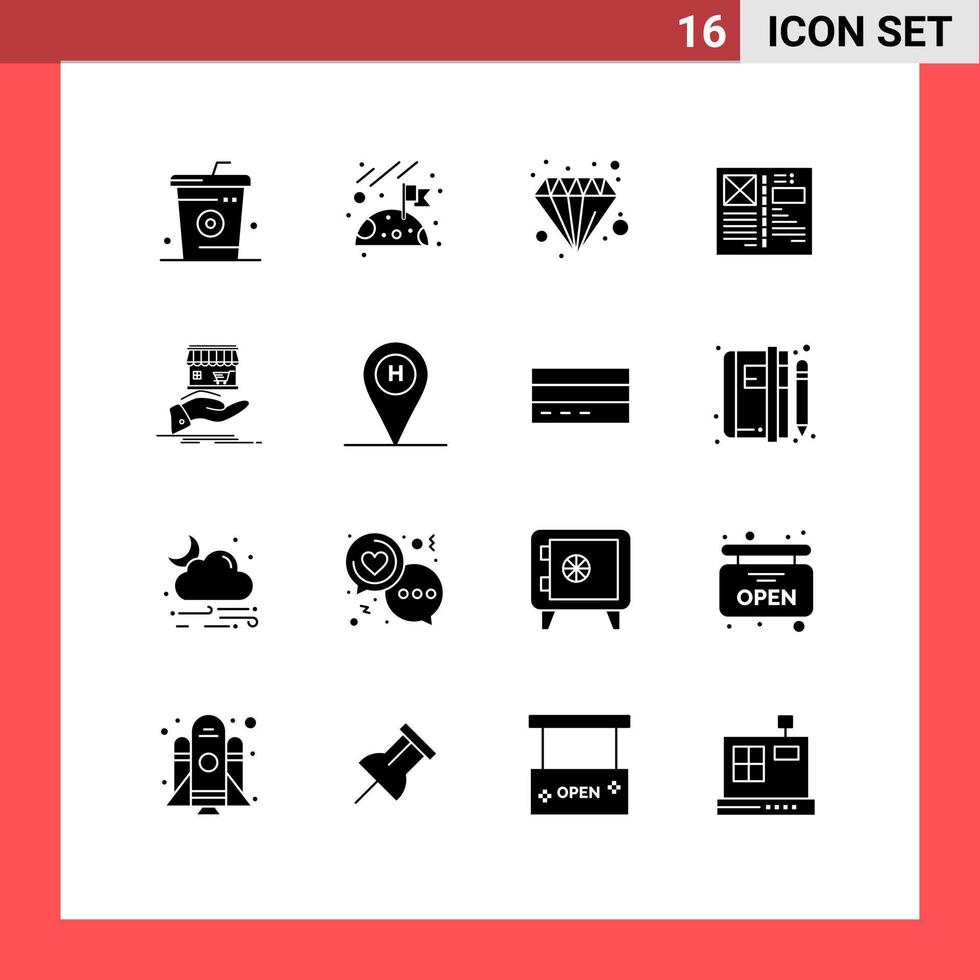 ensemble moderne de 16 glyphes et symboles solides tels que la conception de mise en page navigateur d'entreprise pastel éléments de conception vectoriels modifiables vecteur