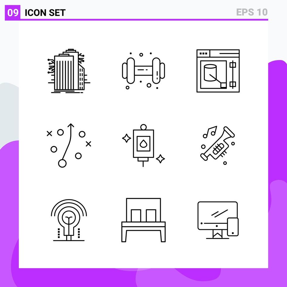 ensemble de 9 icônes dans le style de ligne symboles de contour créatifs pour la conception de sites Web et les applications mobiles signe d'icône de ligne simple isolé sur fond blanc 9 icônes fond de vecteur d'icône noire créative