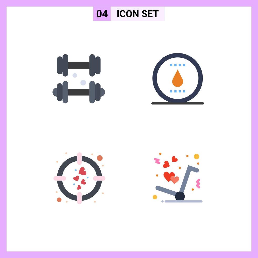 pack d'icônes plates de 4 symboles universels d'haltère amour objectif de puissance médicale éléments de conception vectoriels modifiables vecteur