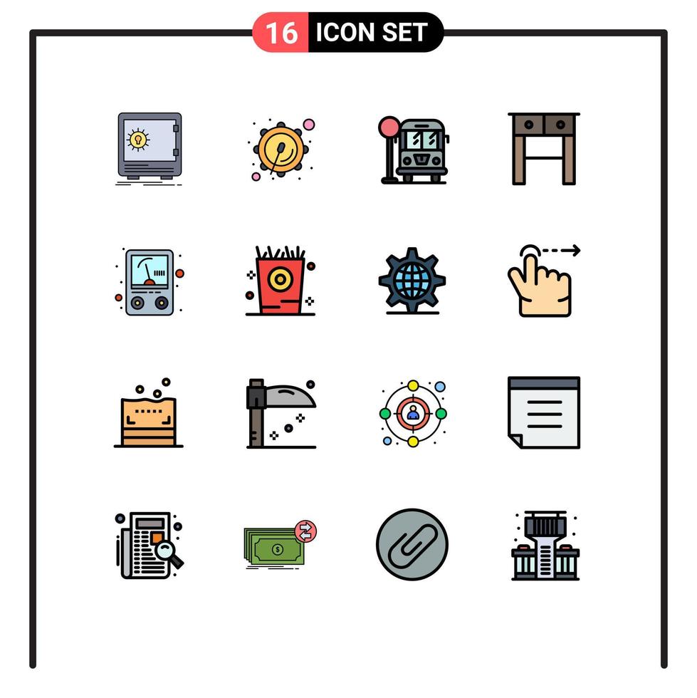 interface mobile ligne remplie de couleurs plates ensemble de 16 pictogrammes de frites mètre ville ampère tiroir éléments de conception vectoriels créatifs modifiables vecteur