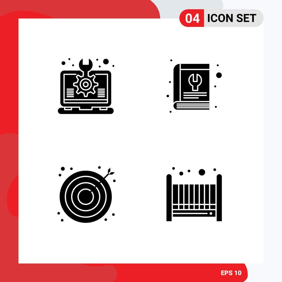 ensemble moderne de 4 glyphes et symboles solides tels que la recherche manuelle de paramètres d'outils créatifs éléments de conception vectoriels modifiables vecteur