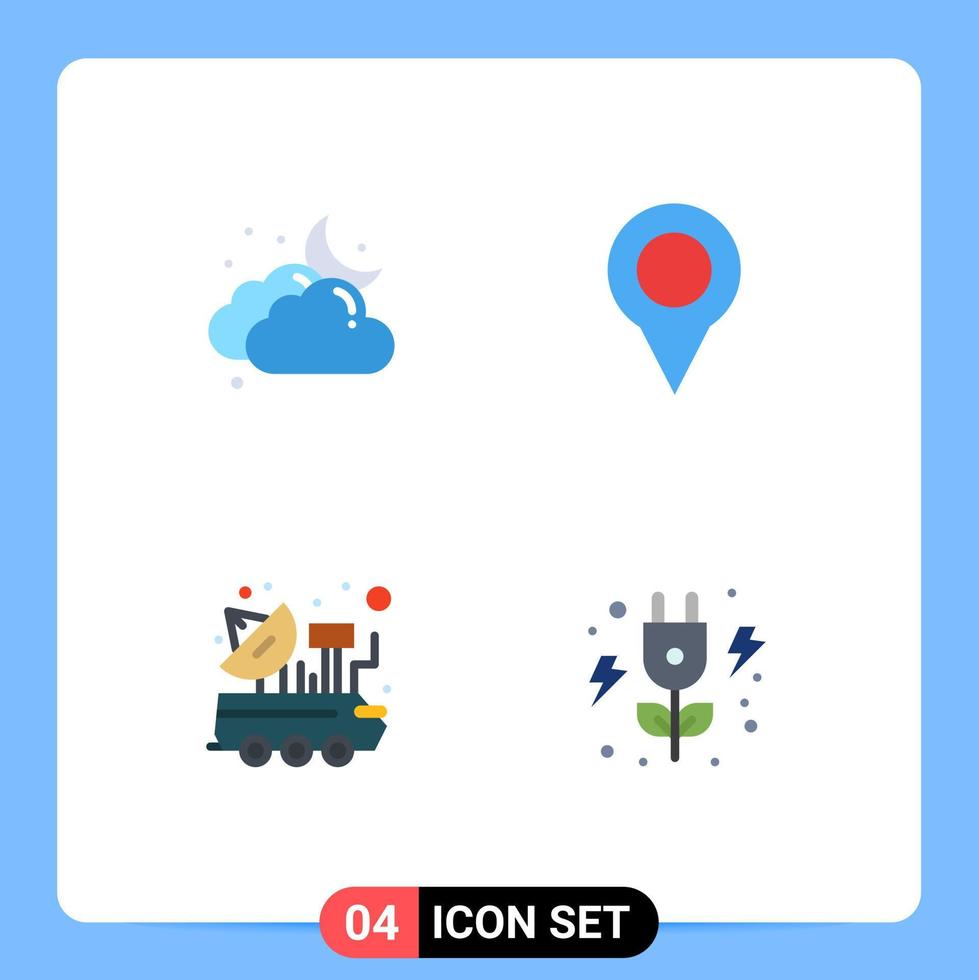 pack de 4 signes et symboles d'icônes plates modernes pour les supports d'impression Web tels que les éléments de conception vectoriels modifiables de signal de marqueur météo satellite cloud vecteur