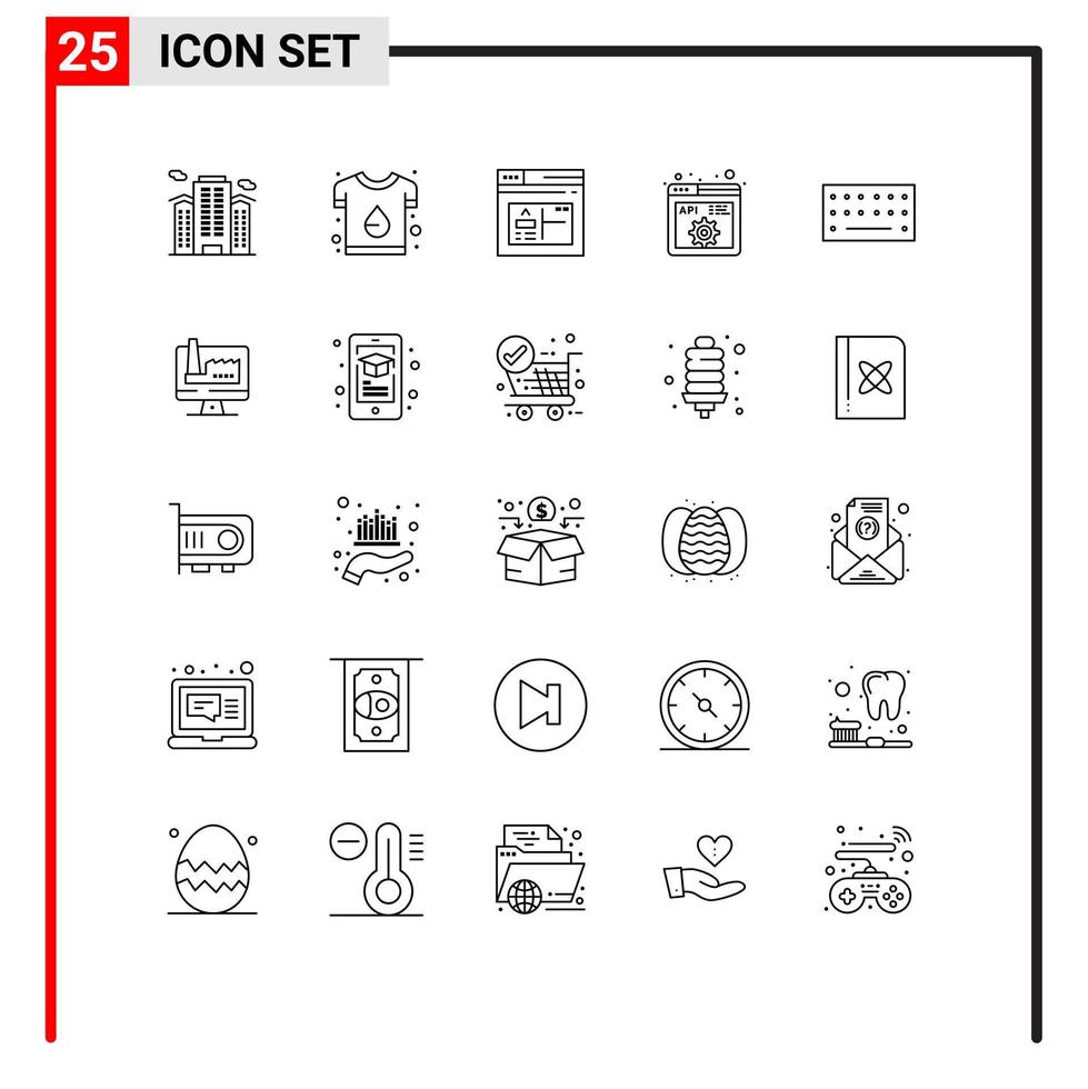 pack d'icônes vectorielles stock de 25 signes et symboles de ligne pour le code de programmation imprimer la page api éléments de conception vectoriels modifiables vecteur