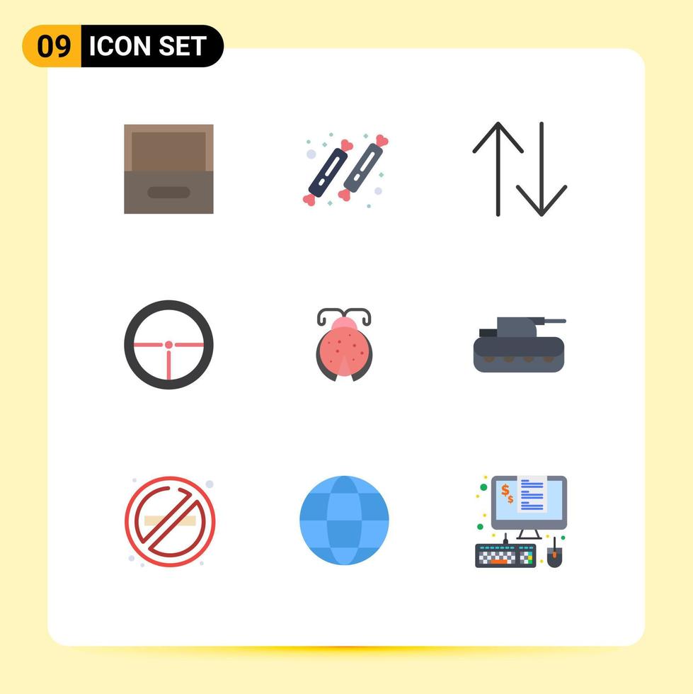 9 concept de couleur plate pour les sites Web mobiles et les applications bug cible flèche soldat insigne éléments de conception vectoriels modifiables vecteur