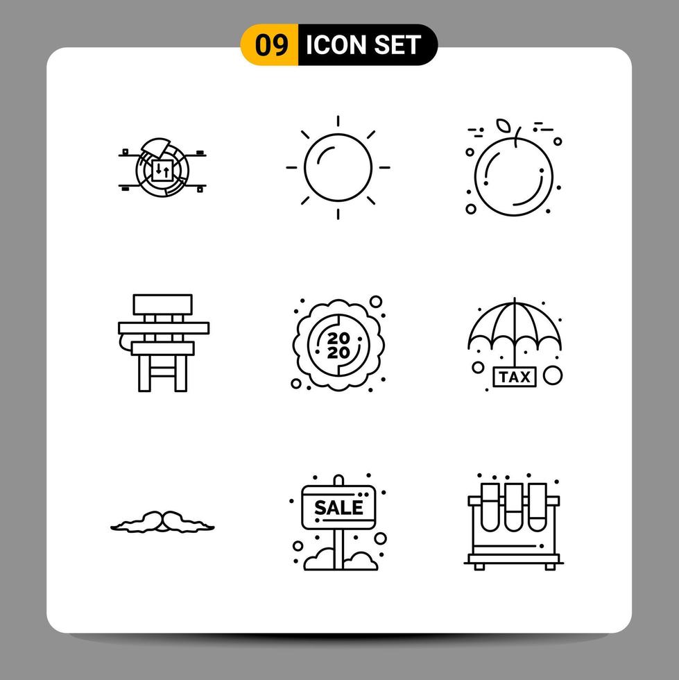 9 symboles de contour du pack d'icônes noires signes pour des conceptions réactives sur fond blanc 9 icônes définies vecteur