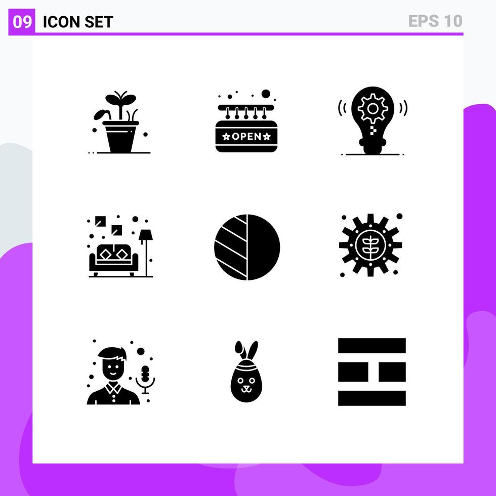 9 icônes créatives signes et symboles modernes de l'édition d'ombre ampoule canapé canapé éléments de conception vectoriels modifiables vecteur