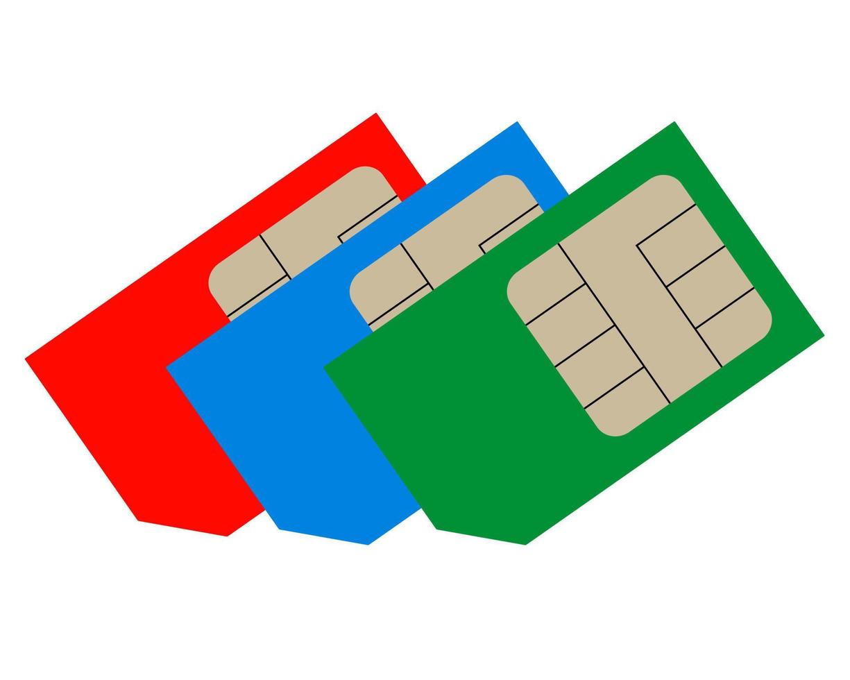trois cartes sim de couleurs différentes pour téléphones portables vecteur