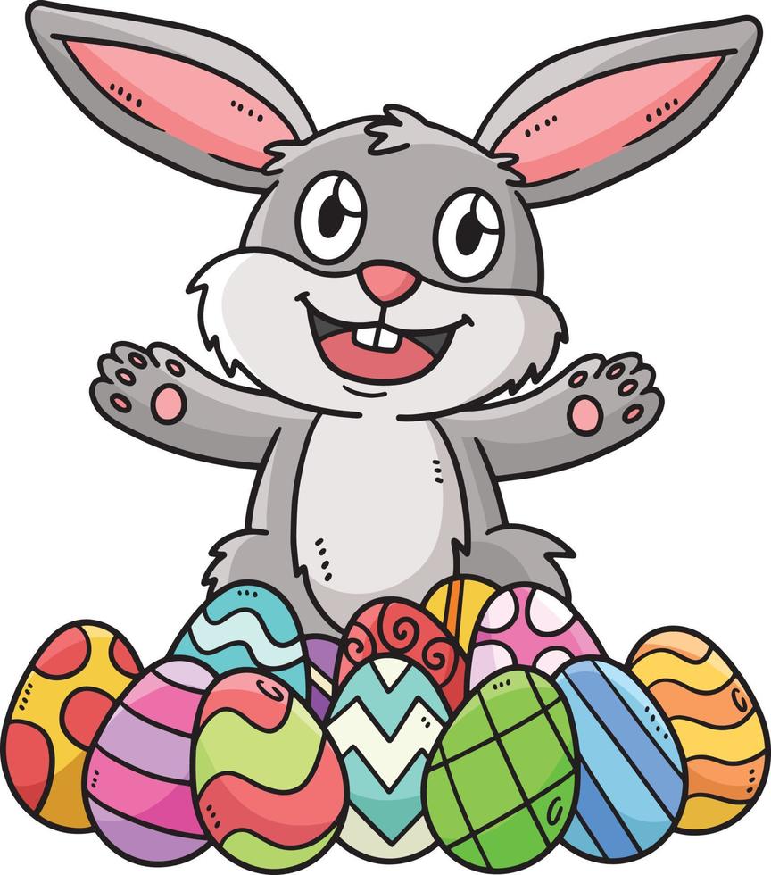 lapin avec oeuf de pâques dessin animé coloré clipart vecteur