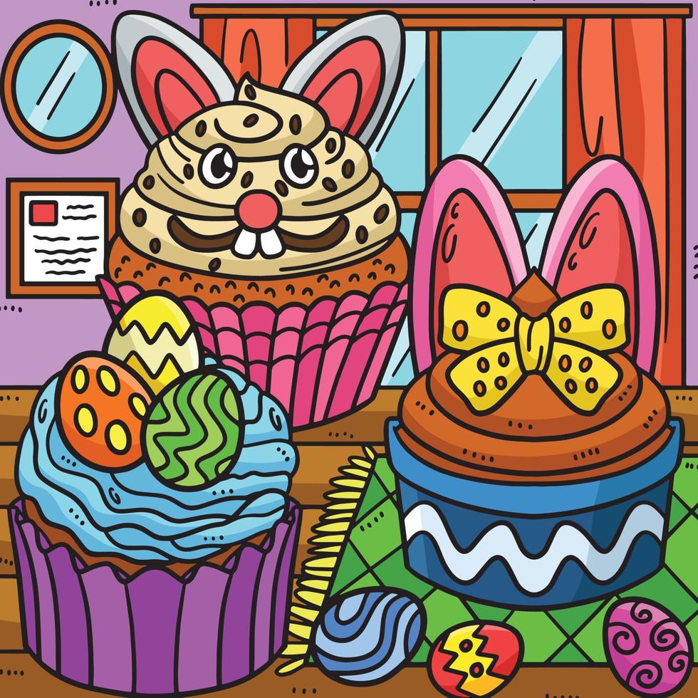 illustration de dessin animé coloré cupcakes de pâques vecteur