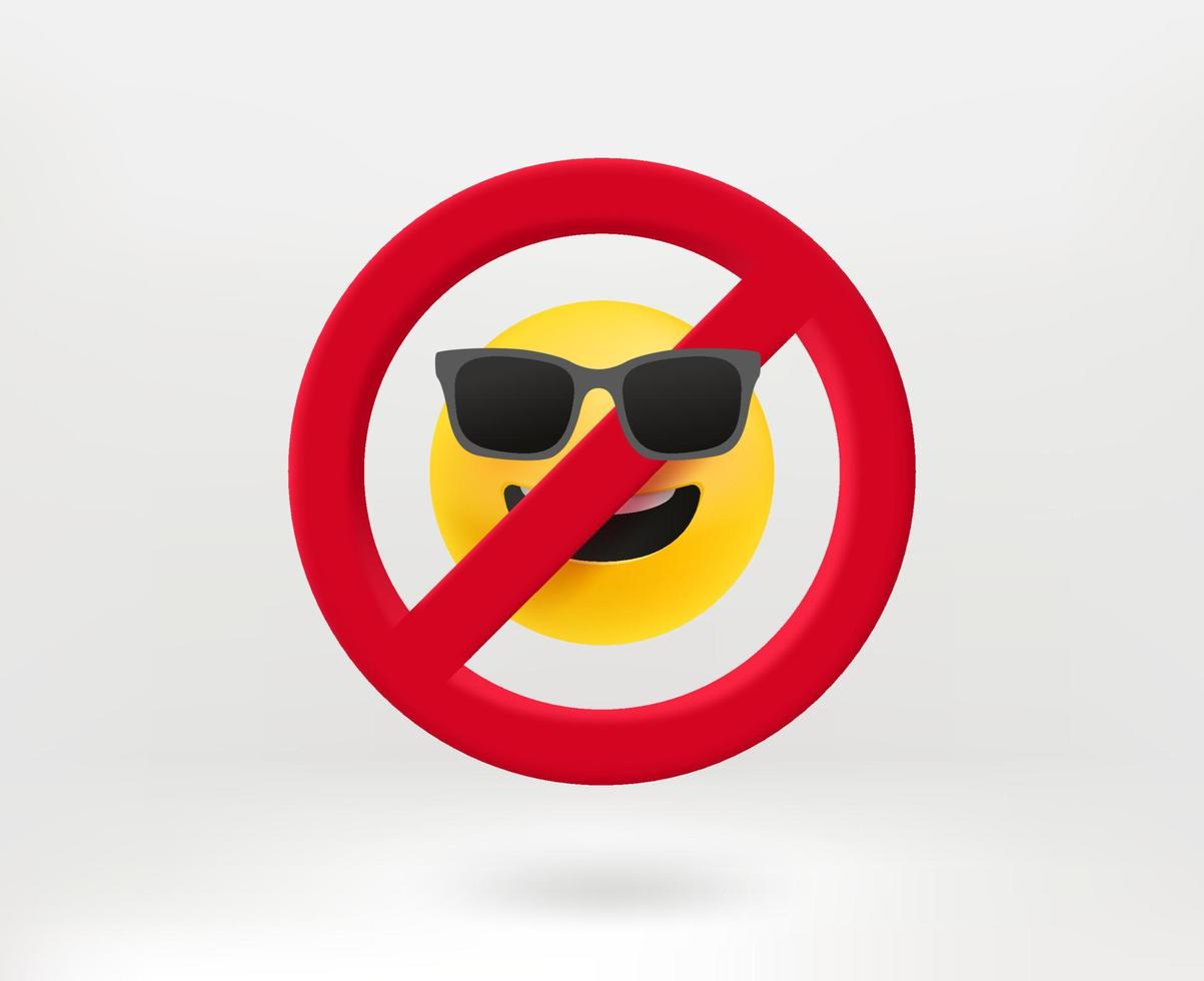 pas de concept de lunettes de soleil avec emoji. illustration vectorielle 3d vecteur