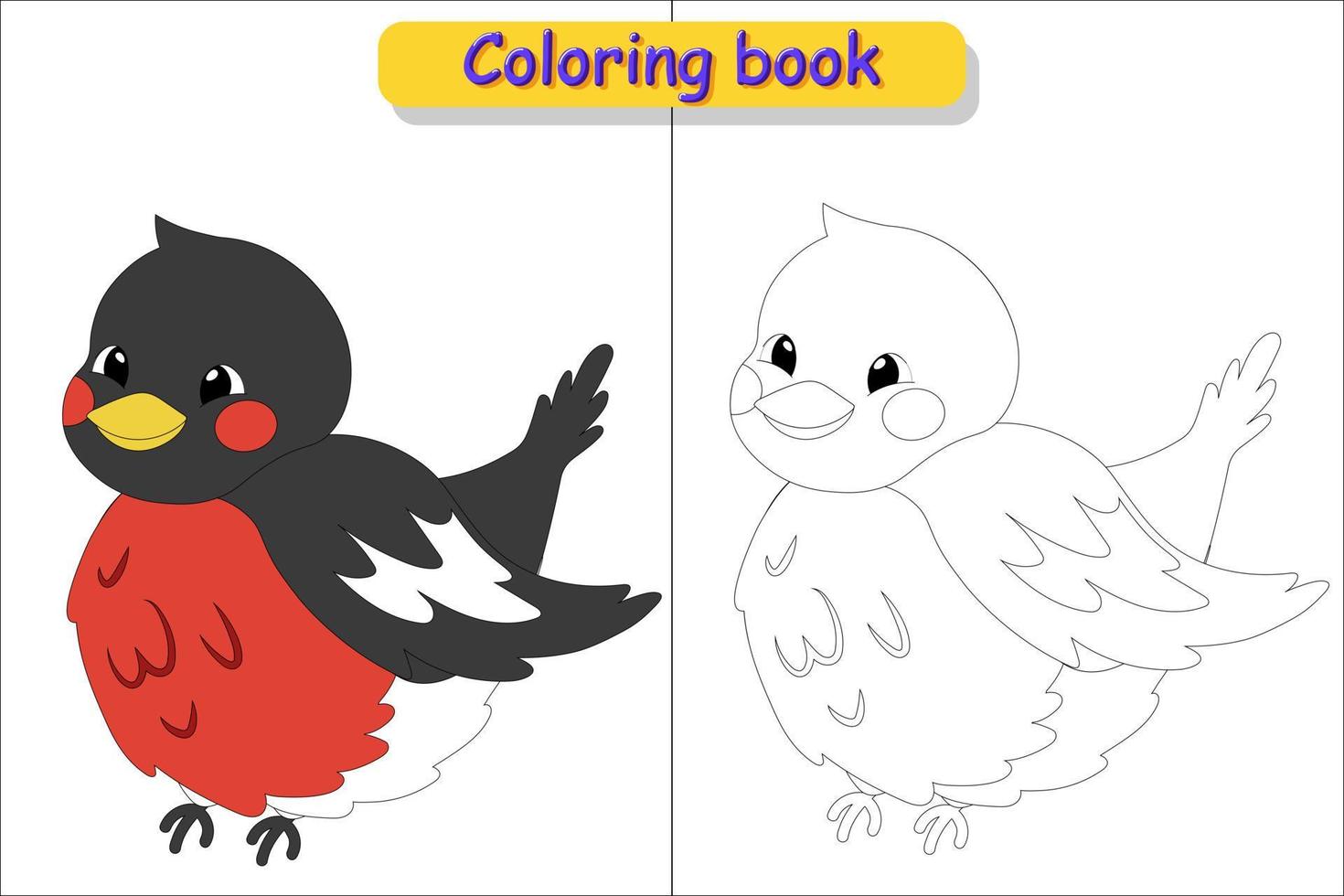 livre de coloriage pour enfants bouvreuil, image en couleur et sans couleur vecteur