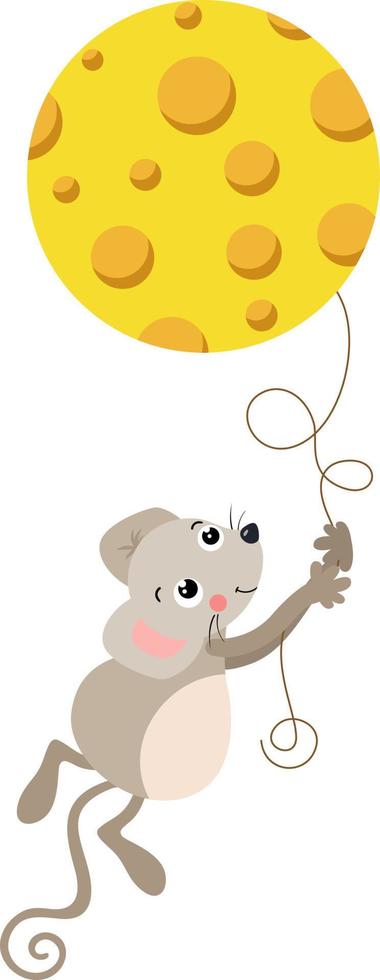 jolie souris volant tenant un ballon de fromage vecteur