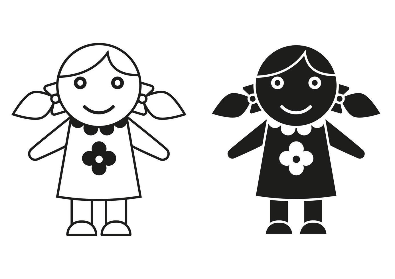 vecteur de conception plate icône jouet dolly noir et blanc