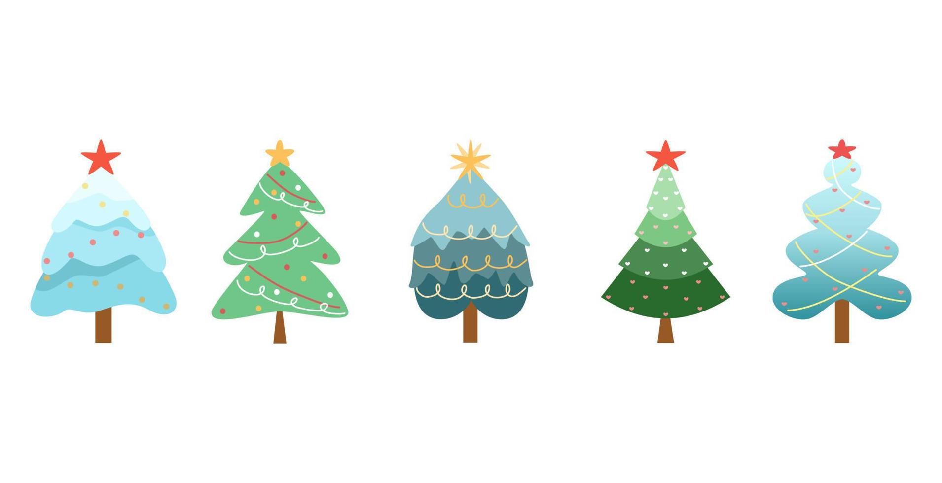 vecteur - jolie collection d'arbres de Noël dans un design différent. vacances, nouvel an, concept de noël. peut être utilisé pour imprimer, étiqueter, autocollant ou décorer n'importe quel site Web, carte, affiche, bannière.