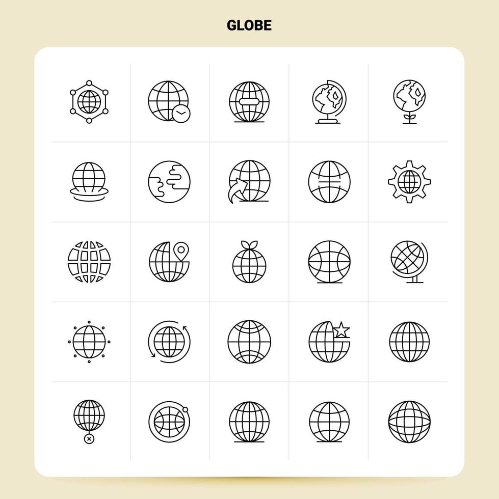 contour 25 globe icon set vecteur ligne style design icônes noires set pictogramme linéaire pack web et mobile business ideas design illustration vectorielle